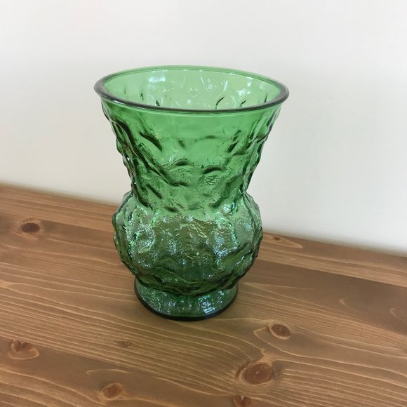 Green Crinkle Glass Widemouth Flower Urn Vase Vintage EO Brody A109 USA - Picture 3 of 7